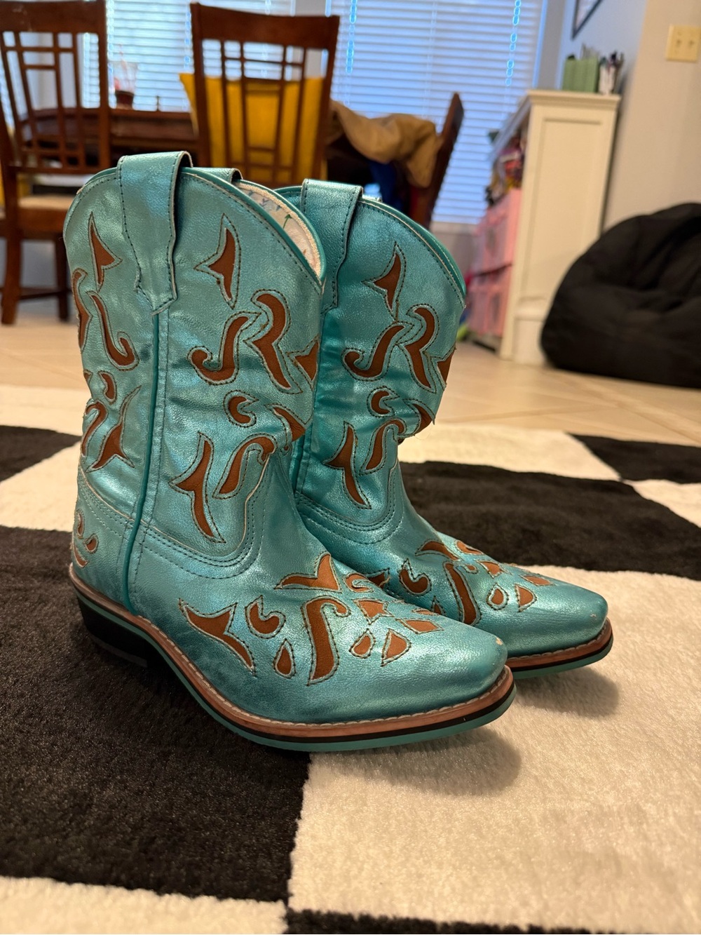 Laredo Metallic Turquoise Western Cowboy Boots - Youth
